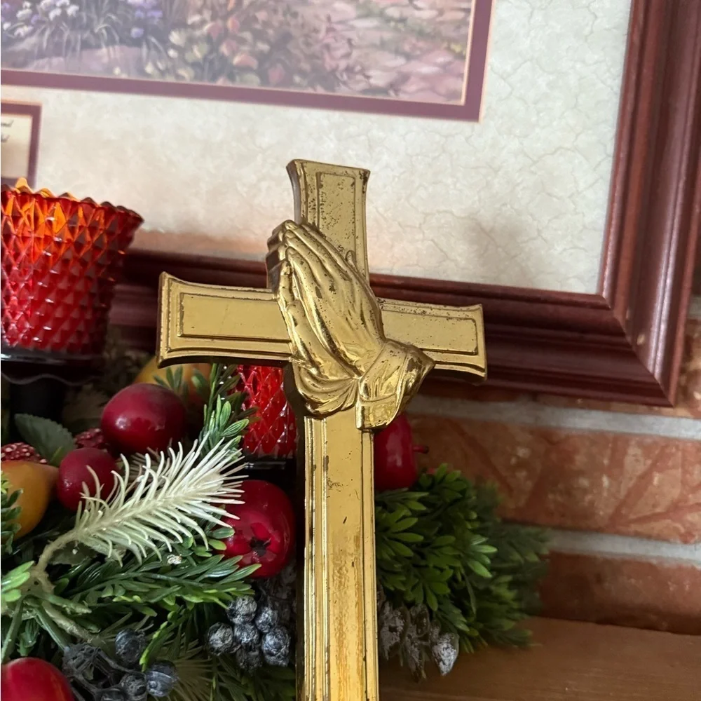 Vintage 1974 Gold Cross Decor Accent